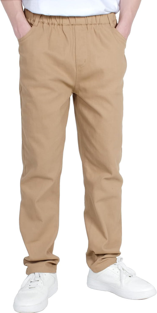 Boys Pull-On Chino Pants Stretch School Uniform Slacks