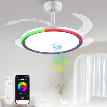 RGB Retractable Ceiling Fan with Light and Bluetooth Speaker