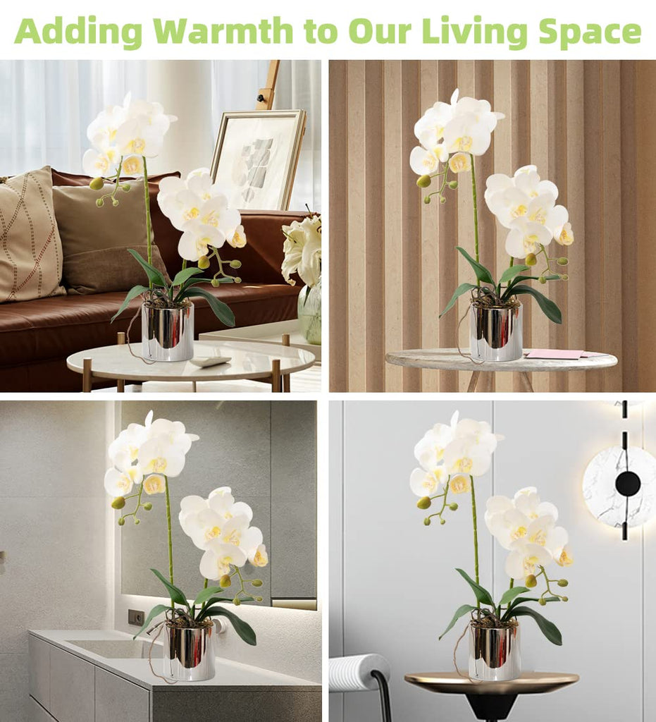 Artificial Orchid Flowers 19.7'' White Faux Orchids with Ceramic Vase