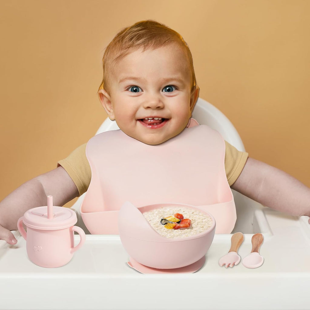 100% Silicone Baby Feeding Set,BPA Free Baby Dishes Set with Suction Bowl Divided Plate,Toddler Self Feeding Dish Set