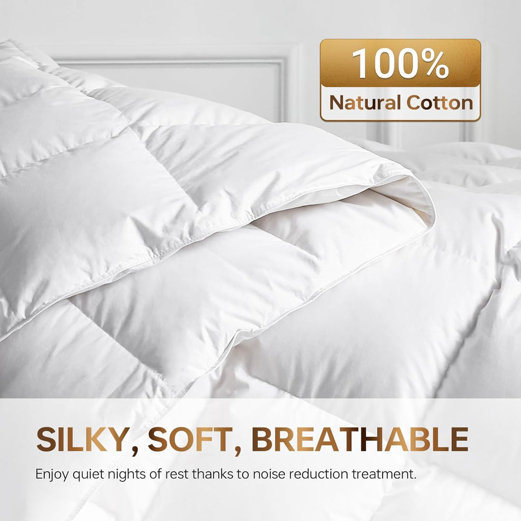 Goose Down Comforter Queen, All Season Duvet Insert, 100% Cotton Shell, 750+ Fill Power, 3D Baffle B