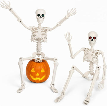 Halloween Skeleton Decorations - 2 Pack 3FT Poseable Skeletons with Eyes, Movable Joints & Jaw Scary Scenes, Yard - Set of 2