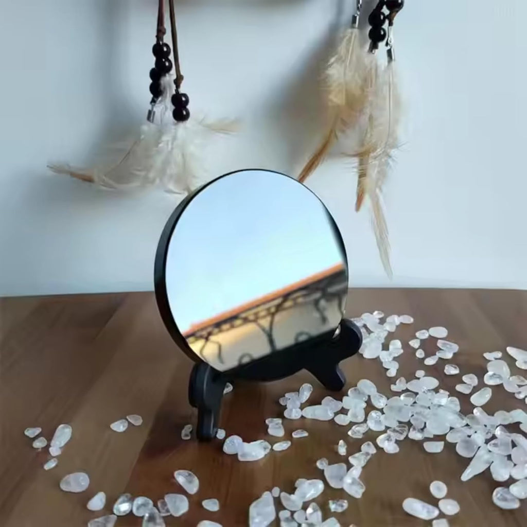 Natural Black Obsidian Scrying Mirror with Stand 5.90 in - Healing Crystals for Witchcraft, Divination, Meditation