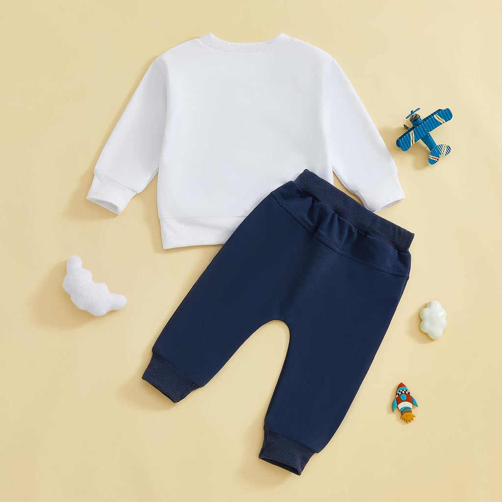 Toddler Baby Boy Clothes Embroidery Trucks Sweatshirt Pants Set