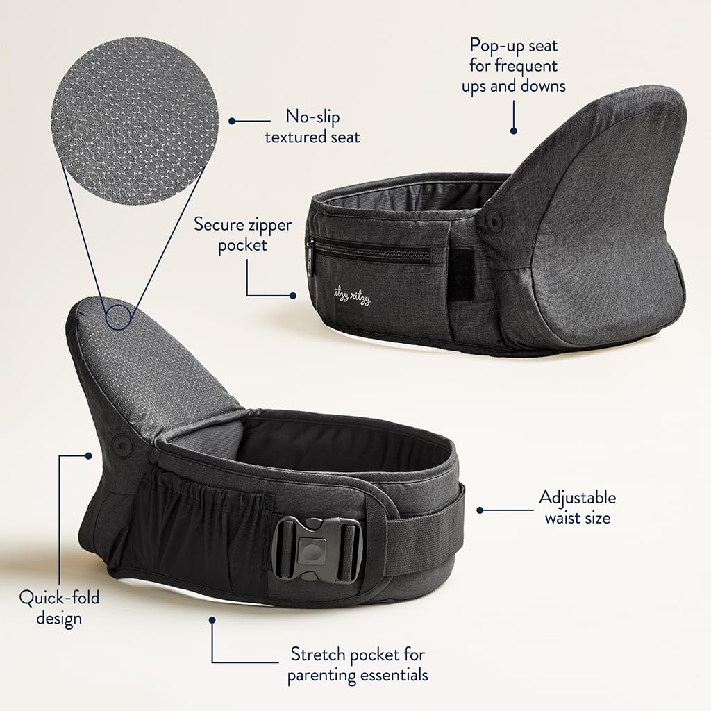 Hip Seat Baby Carrier, Foldable Infant & Toddler Carrier (Black)