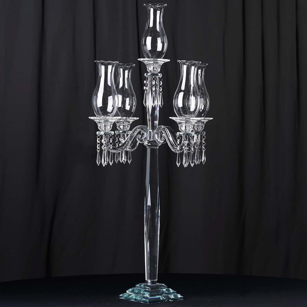 40" 5 Arm Premium Crystal Glass Taper Candle Holder Candelabra with Chandelier Chains