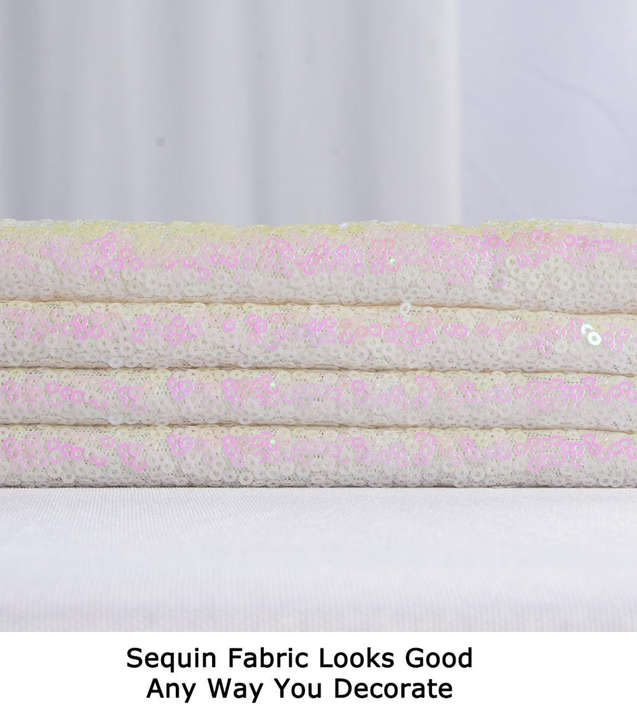 Fabric by The Yard 1 Yard Iridescent White Sequin Fabric Glitter Embroidery Fabric by The Yard Material for DIY