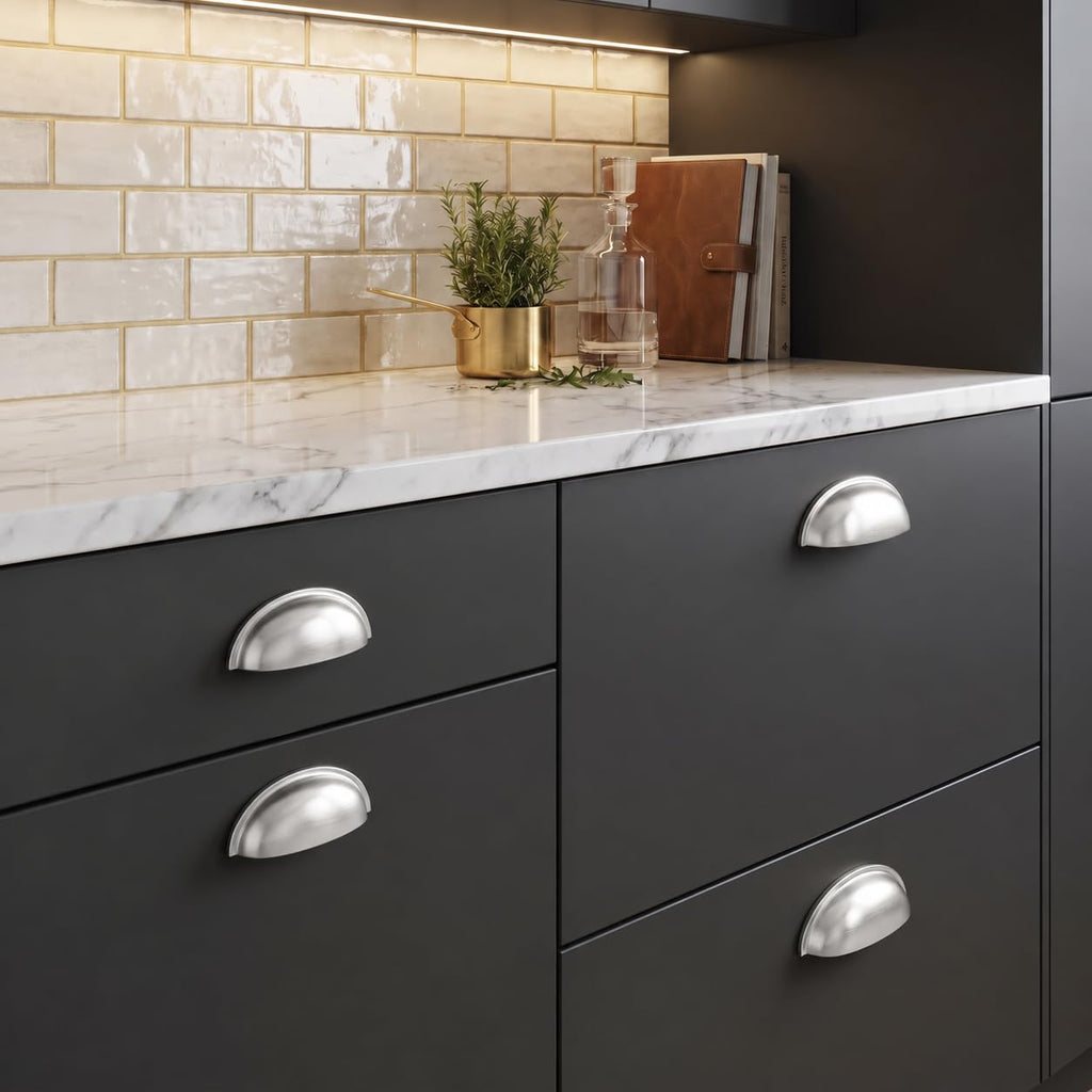 10 Pack 3-3/4" Drawer Pulls Brushed Satin Nickel Cabinet Cup Pulls Kitchen Hardware Cabinet Handles Drawer Handles