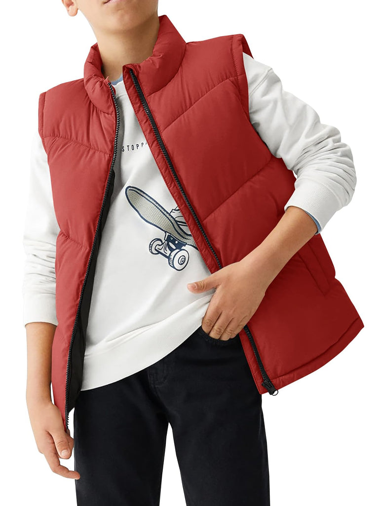 Boys Zip Up Puffer Vest Kids Stand Collar Quilted Gilet Sleeveless Jackets Outwear with Pockets