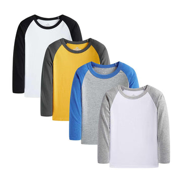 Baby Boys Long Sleeve Tops Tees Shirts Cotton Casual Crewneck T-Shirts White Grey Yellow 4 Packs Months