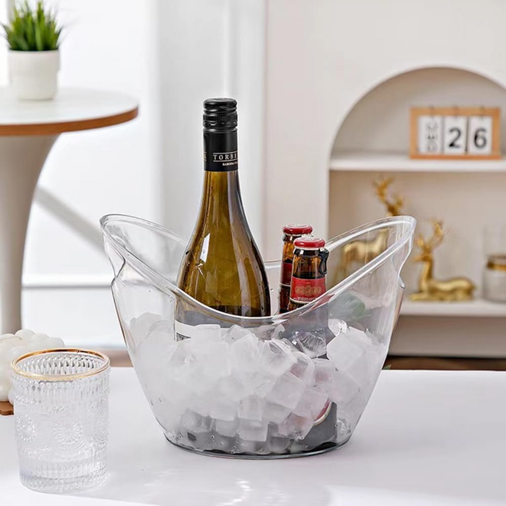 Ice Bucket for Parties 4 Liter Beverage Tub Ice Tub Wine Beer Drink Buckets-Parties Bar Clear Plastic Ice - Set of 2