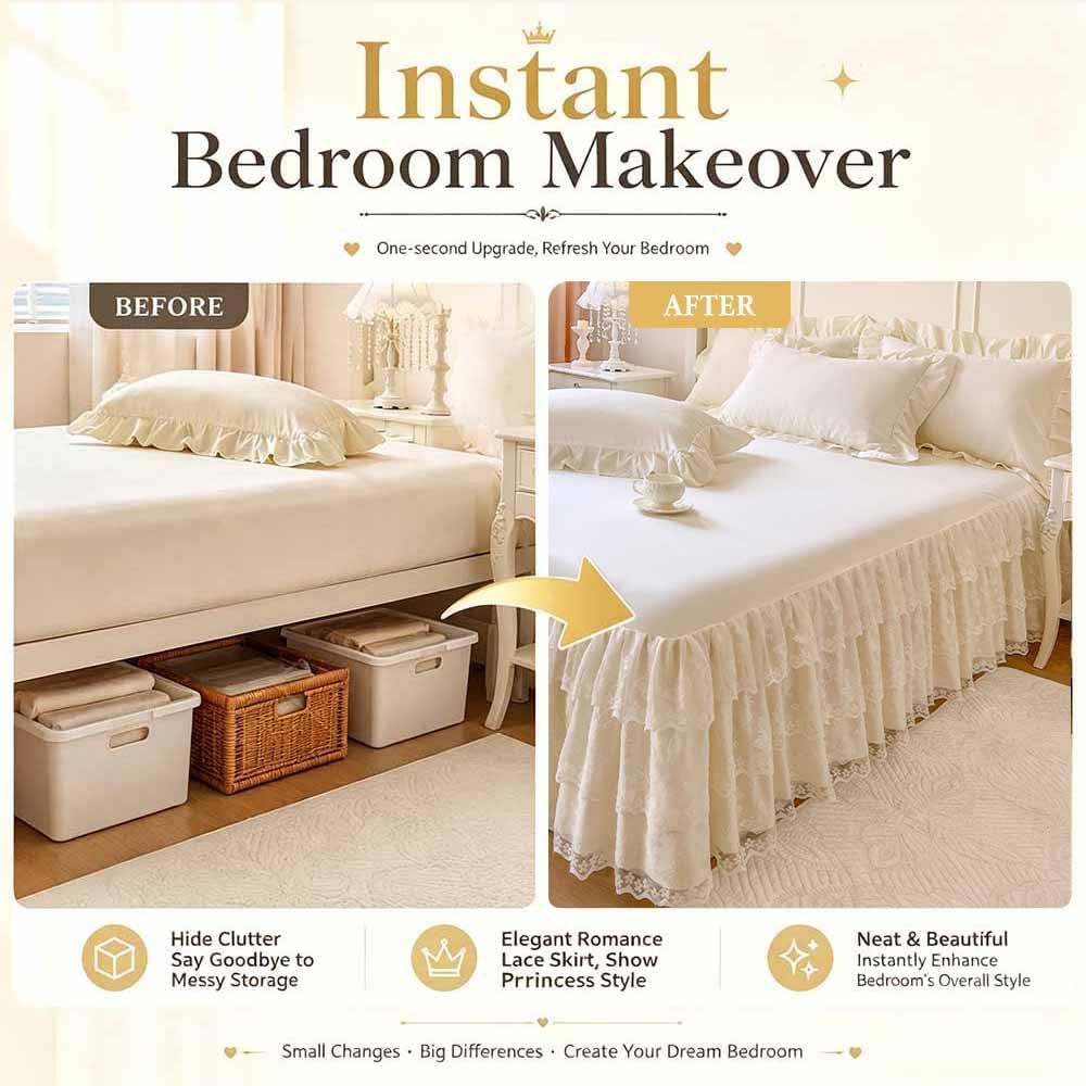 Lace Bed Sheet for Queen/King Bed - 17in. Drop, Easy Fit Ruffle Bedskirt Wrap Around Bed Skirt, Anti Wrinkle & Fade
