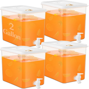 Gallon Fridge Beverage Drink Dispenser with Spigot Leak-proof Lids Filter Screen Juice Container Sealed - Set of 4