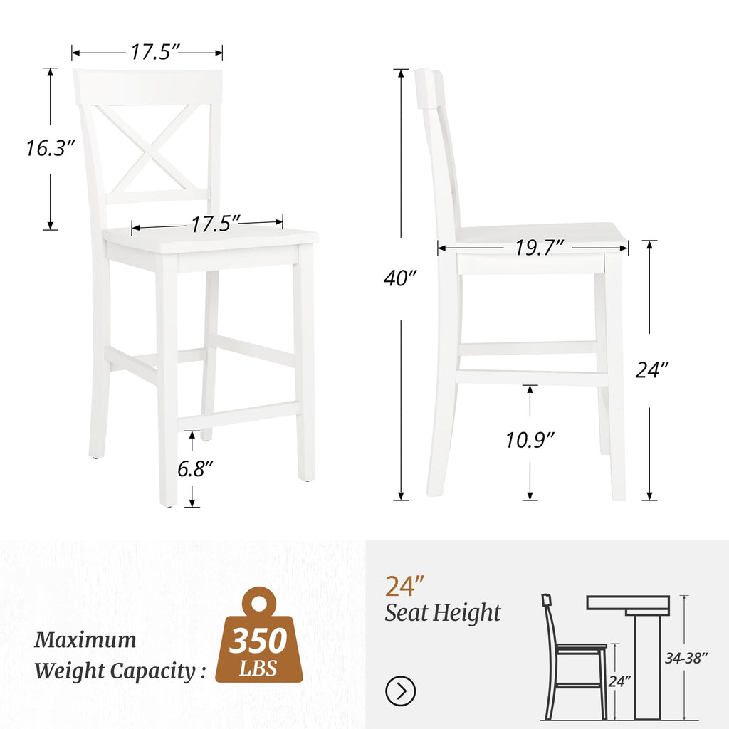 Bar Stools Set of 3, 24" Wooden Barstools with X Back, White