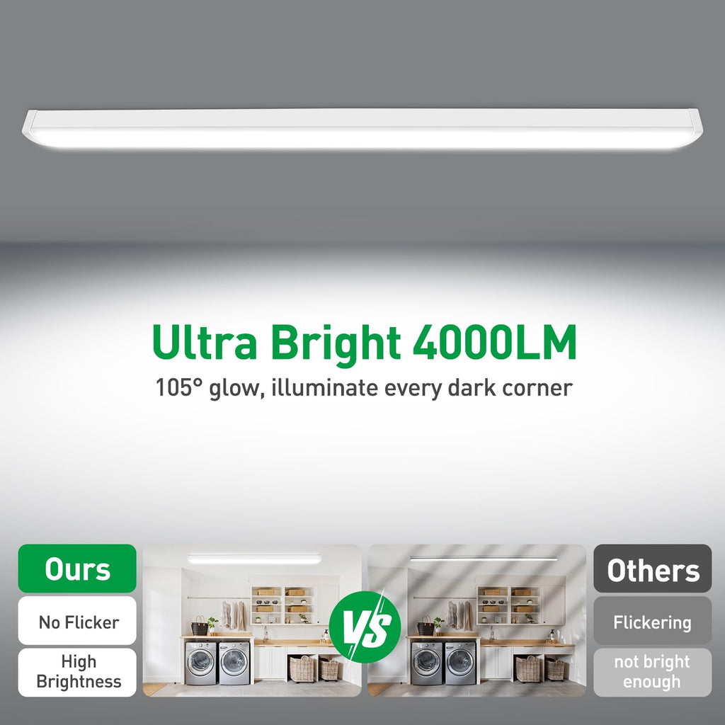 3CCT 3000K/4000K/5000K Adjustable LED Wraparound Light, 4FT 40W LED Shop Lights, Low-Profile Flush Mount Ceiling