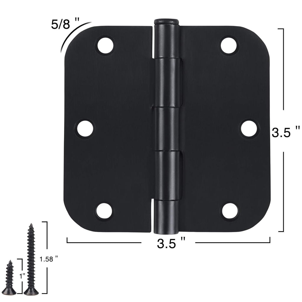 Rounded Matte Black Door Hinges 3.5 Inch 5/8" Radius Flat 30 Pack