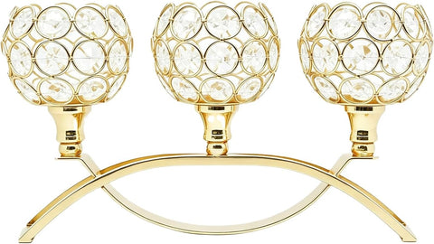 3-Arm Arched Crystal Candelabra, Gold Candle Holder Table Centerpiece, Dining, Party, Thanksgiving & Christmas