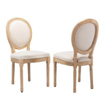 French Country Dining Chairs Set of 2, Farmhouse Upholstered Dining Room Chairs with Round Back&Solid Leg, Mid-Century