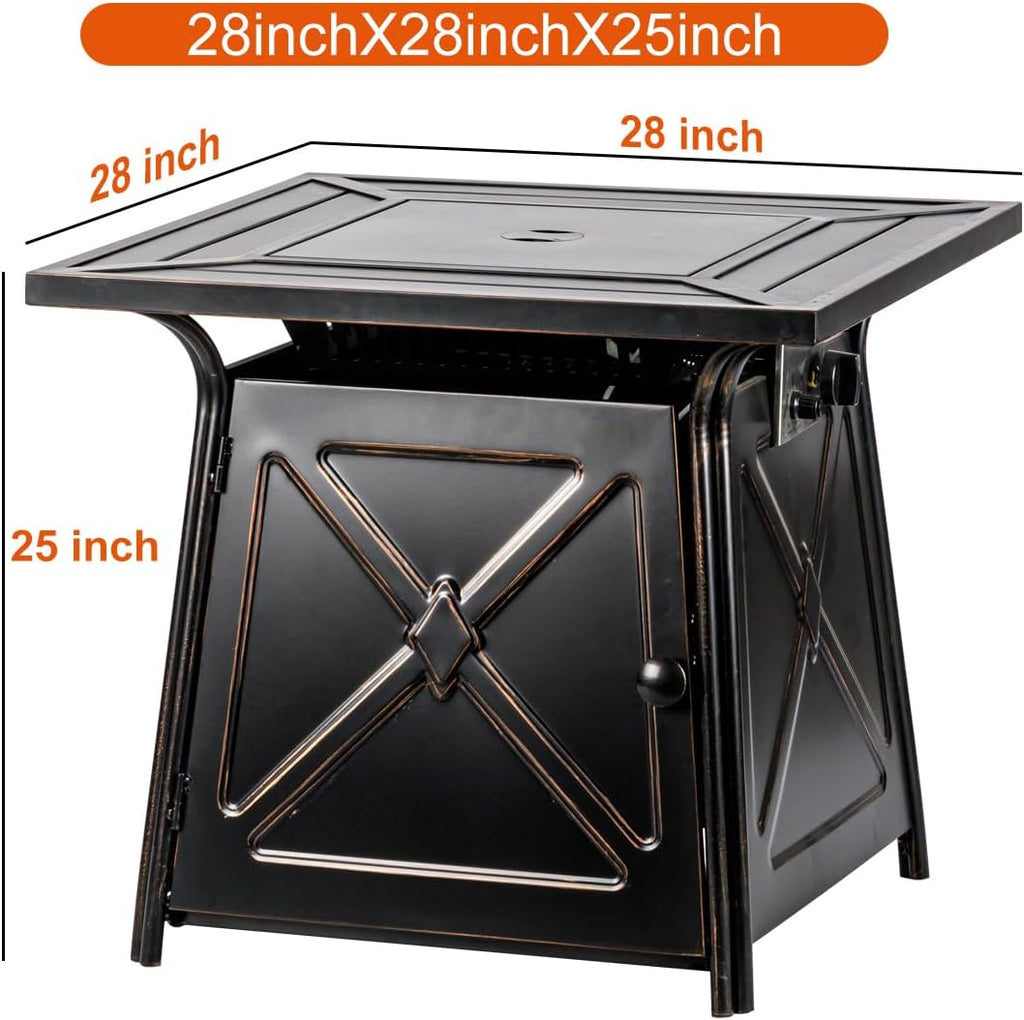 28 inch Propane Fire Pit Table,Gas Fire Pits Table for Outside,50000 BTU Propane Firepit with Lid &Lava Rocks,Gas