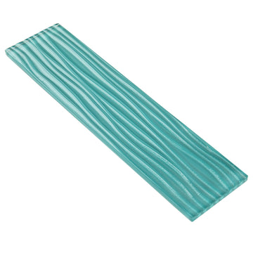 Aquamarine Water Wave Glass Subway Tile, 3 x 12 Inch, 4 Sq Ft, Backsplash Kitchen Wall, Green, 16-Pack