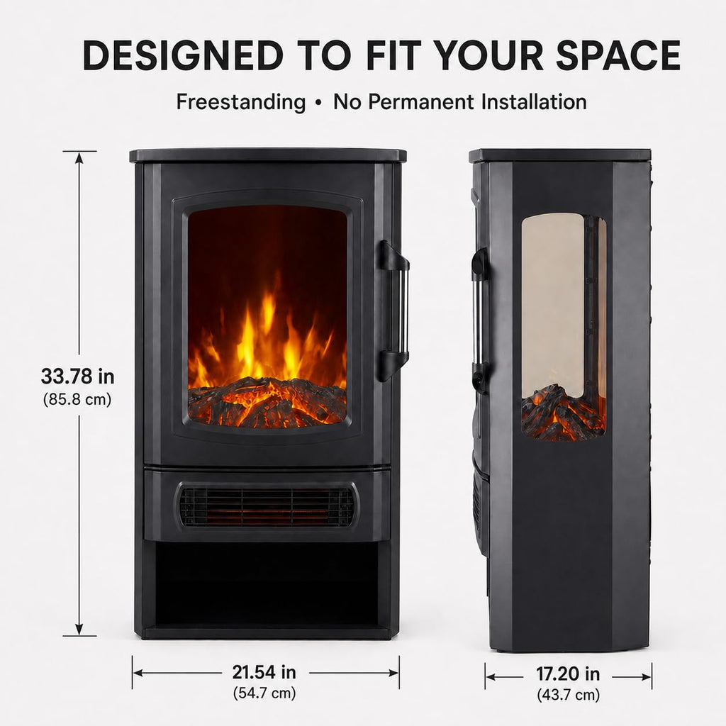 Three-Sided Electric Fireplace with Remote, 2-Stage with Heater, Thermostat & Timer, Iron+Glass+Plastic, Adjustable