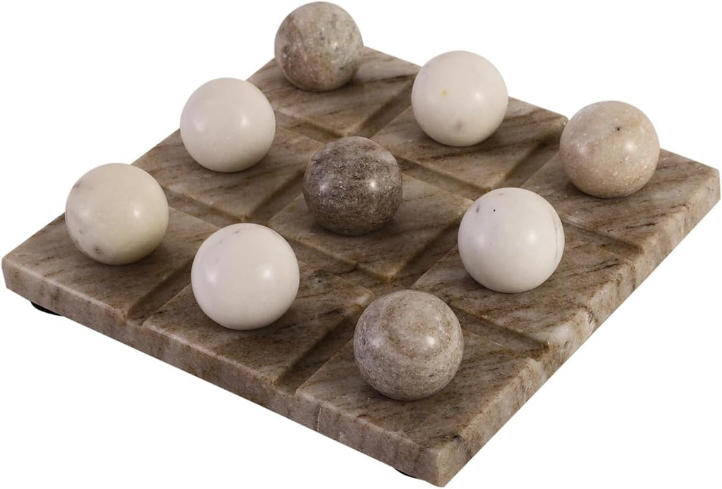 Marble Tic Tac Toe Game Board X and O Game Set for Birthday Gift to Students and Adults Medium Beige Color Premium