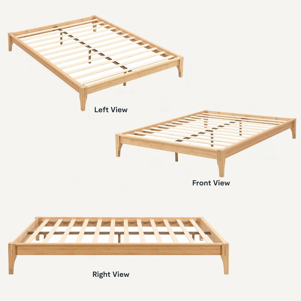 Japanese Natural Bamboo Bed Frame, 7.3"Storage Space Wood Platform Bed, Low Profile Floating Design Without