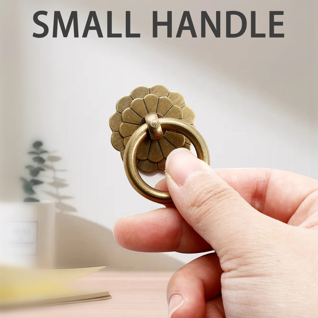 6Pcs Antique Brass Ring Pulls Vintage Cabinet Small Ring