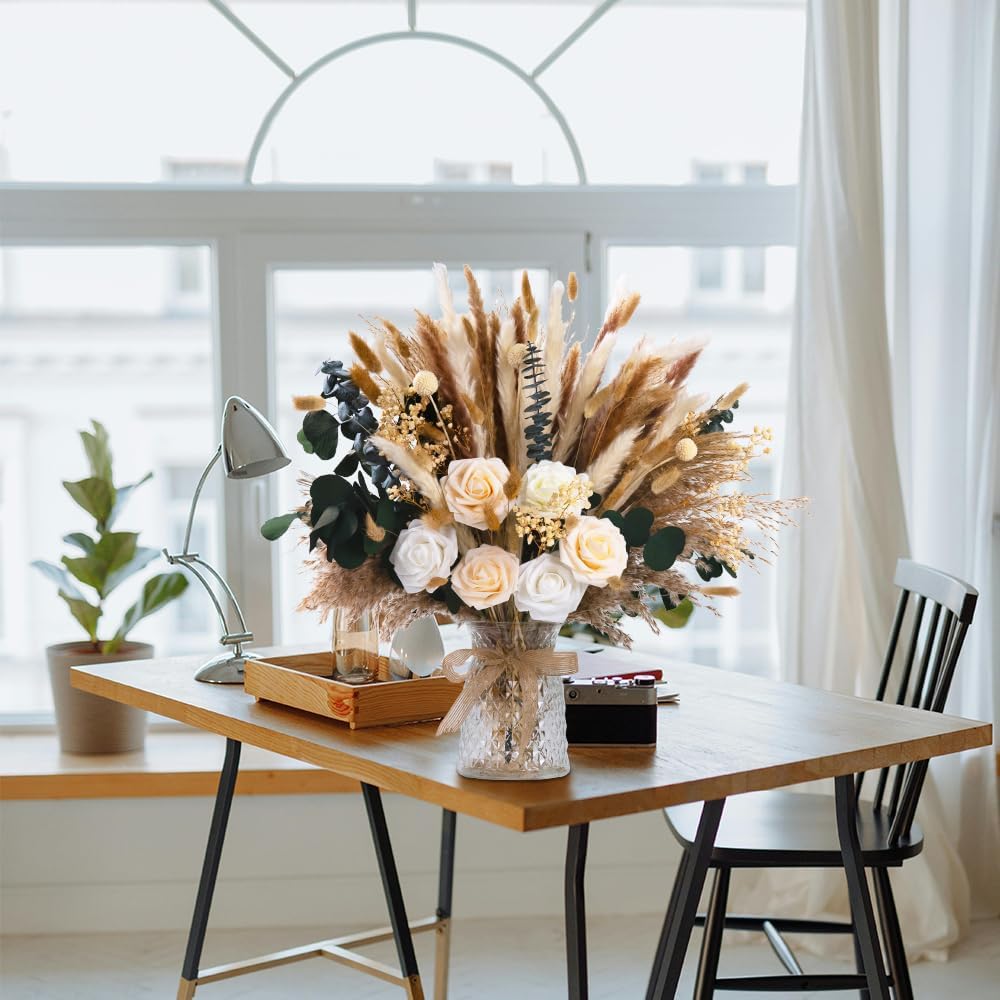 Artificial Flowers in Vase Natural Dried Pampas Grass - Set of 101