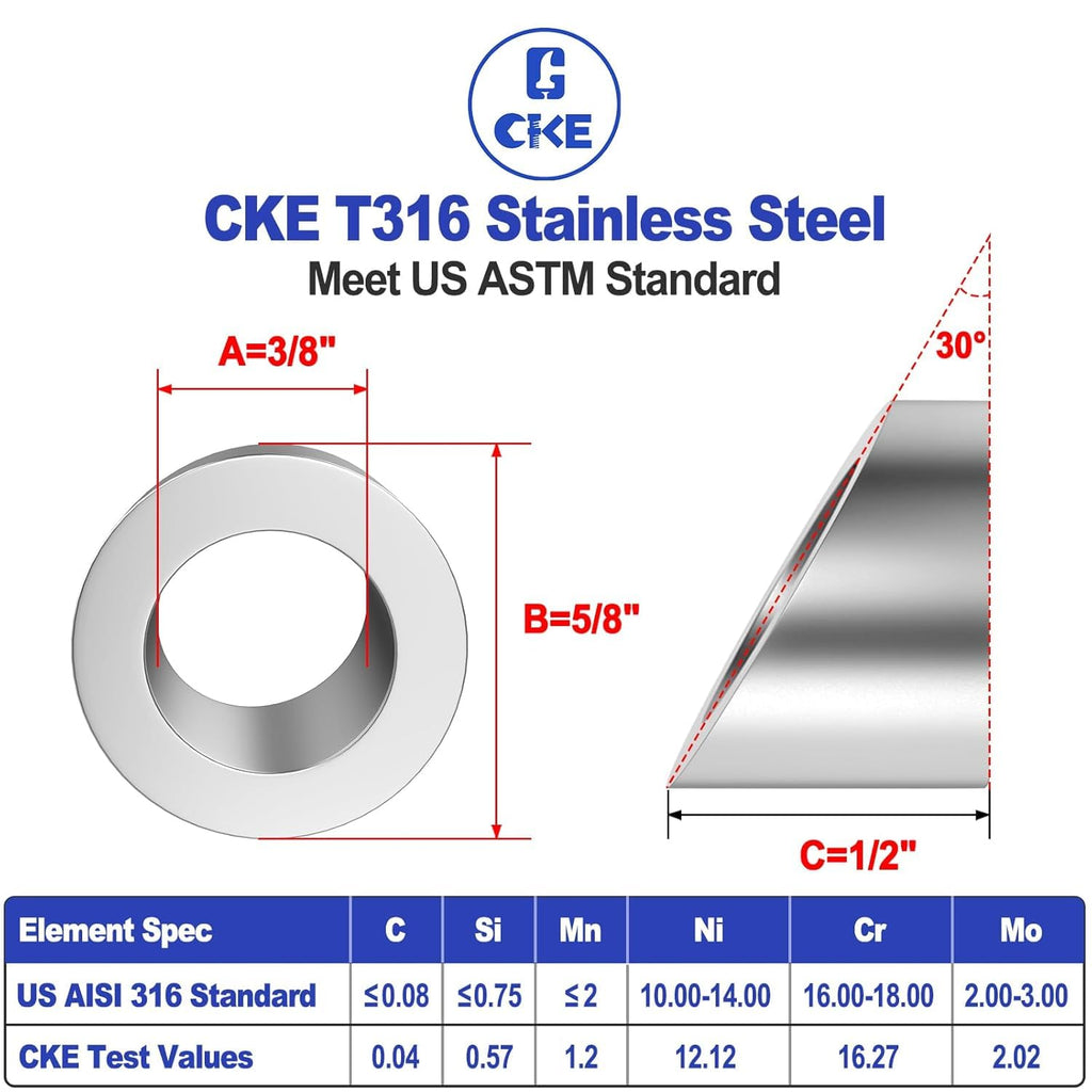 50 Pack 3/8" ID Angle Beveled Washer 25 30 35 Degree for 1/8" 5/32" 3/16" Deck Stair Cable Railing Kit for Wood Metal
