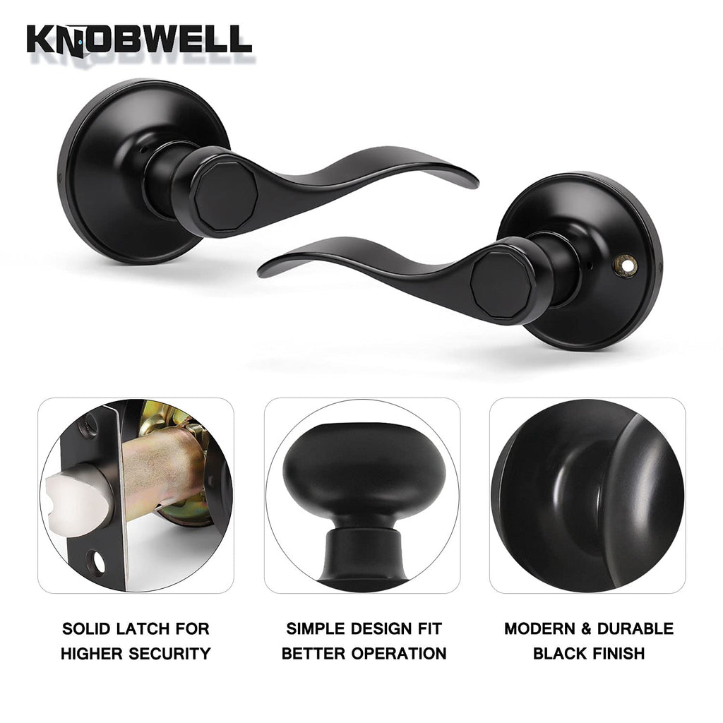 5 Pack Closet Door Handles Non-Locking Lever Set Door or Closet with a Matte Black Finish, Reversible for Right or