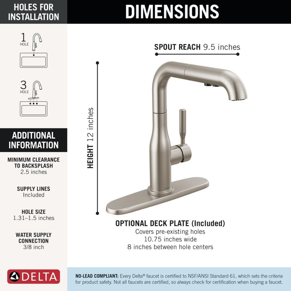 Almari Brushed Nickel Kitchen Faucet with Pull-Out Sprayer, Modern Single Hole Kitchen Sink Faucet, Single Handle