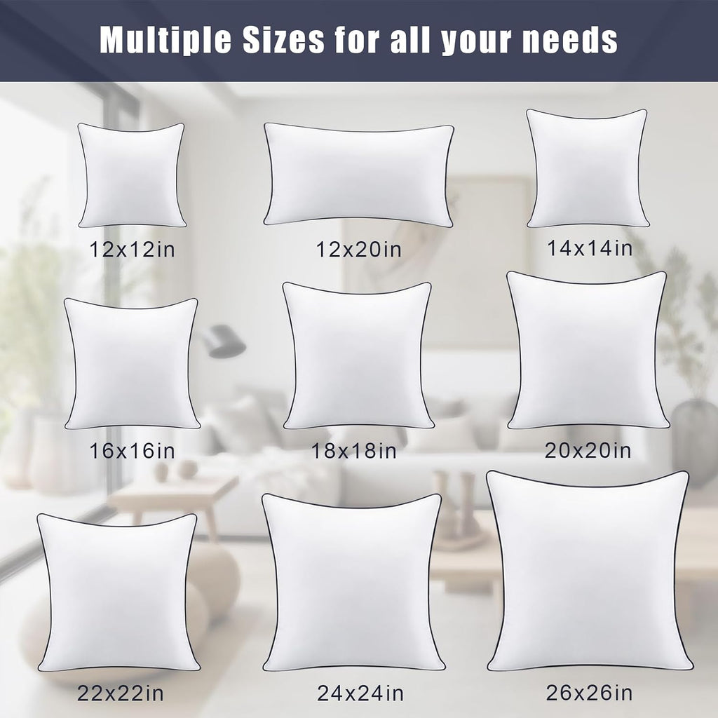 Throw Pillow Inserts-Fluffy Square Cushions with 100% Cotton Covers-Decorative White Pillow Fillers - Set of 2