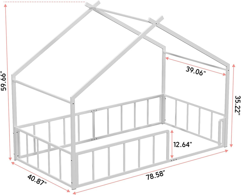 House Shape Bed Frame Montessori House Bed with High Rails