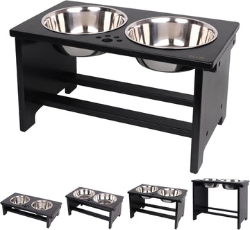 Elevated Dog Bowl Stand with 2 Stainless Steel Bowls-10 H Large Black