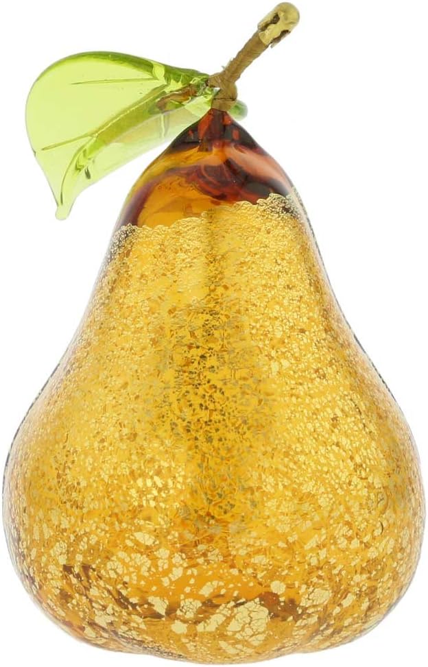 Pear Golden Brown Fruit Collectible Figurine Dining Room Home Decoration. Blown Glass Italian Gift