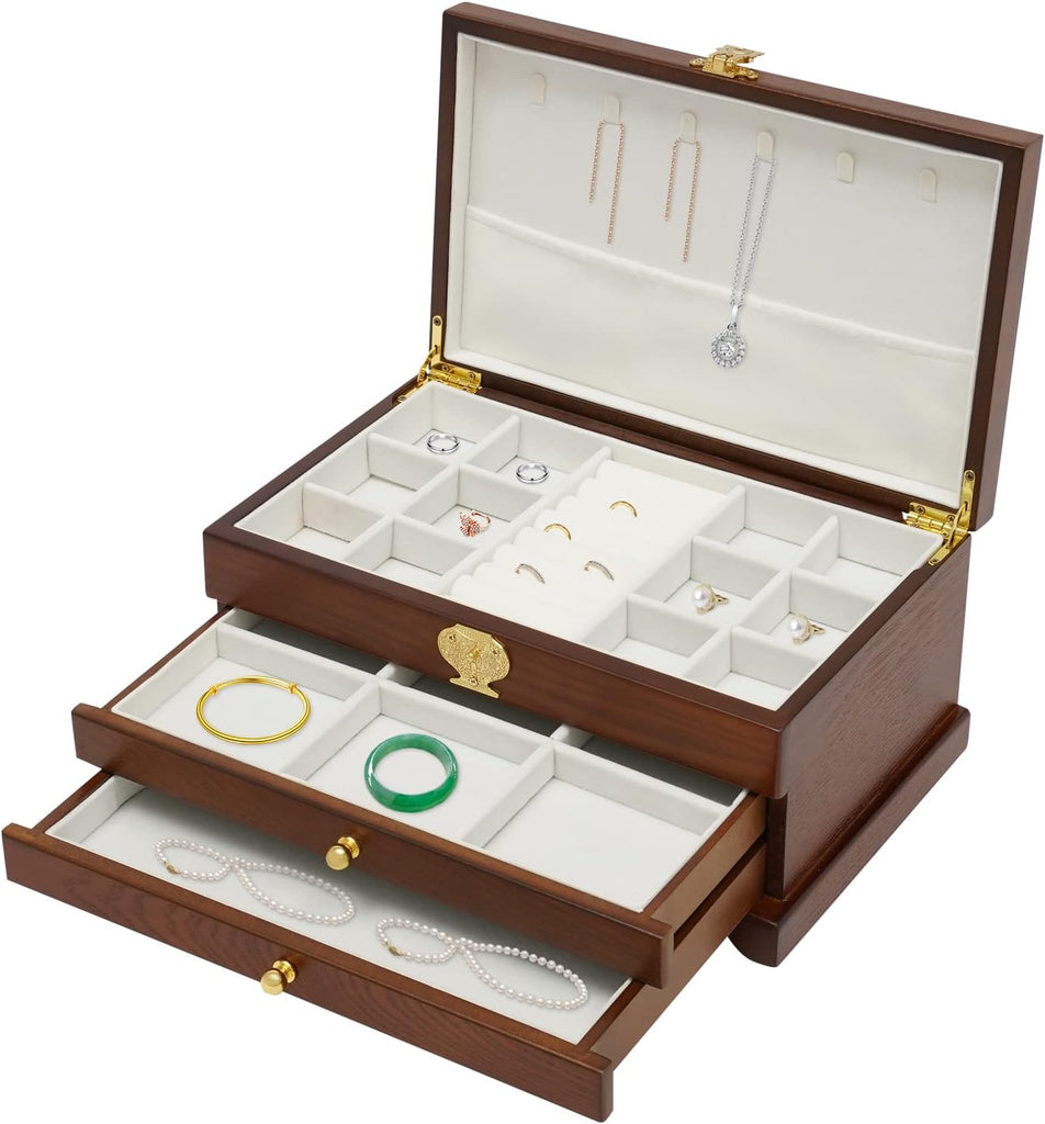 Extra Large 3 Layers Wooden Jewelry Box Jewelry Case Cabinet Armoire Ring Necklacel Gift Storage Box Organizer(3