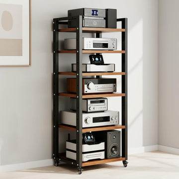 6 Tier AV Media Stand, 55in Audio Rack Tower Stereo Components Cabinet