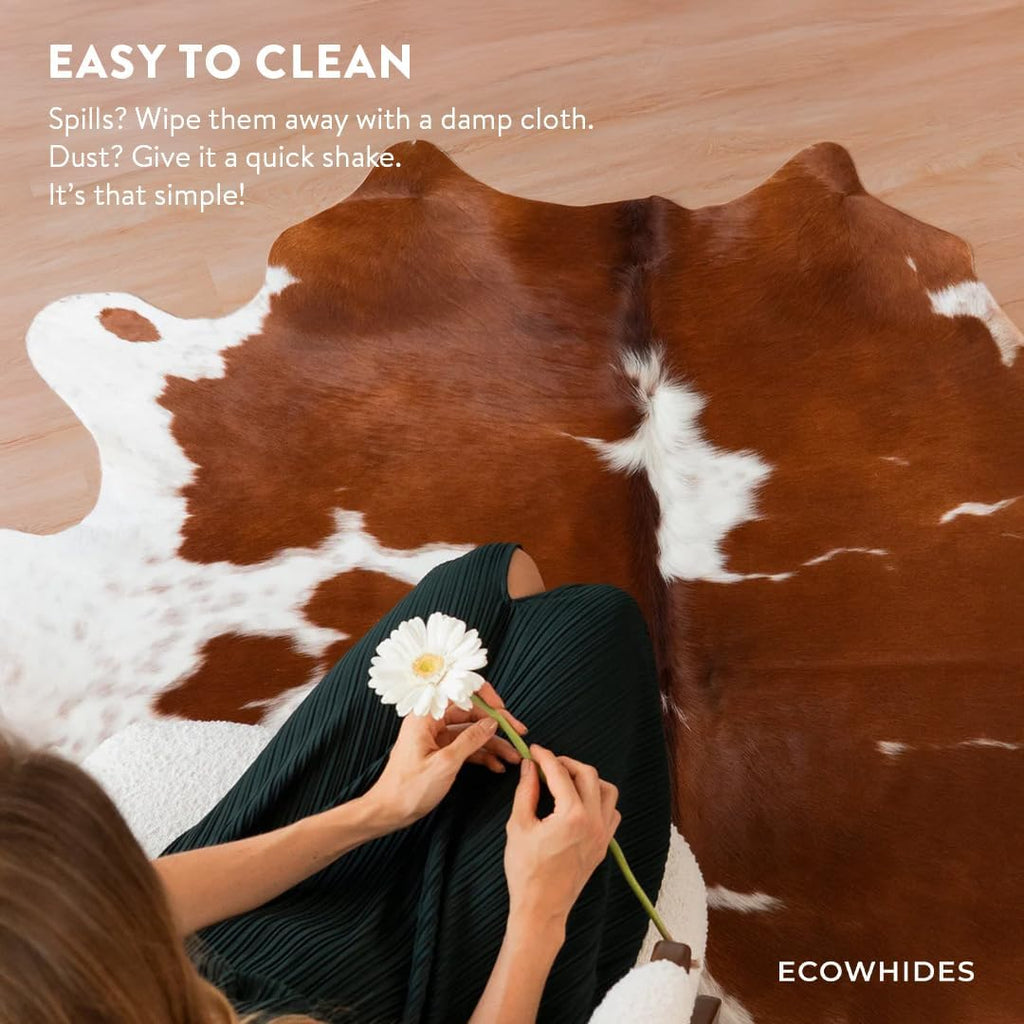 100% Genuine Brazilian Cowhide Rug - Brown and White - Luxury Cowskin Leather Area Rug Décor 7 x 6 feet