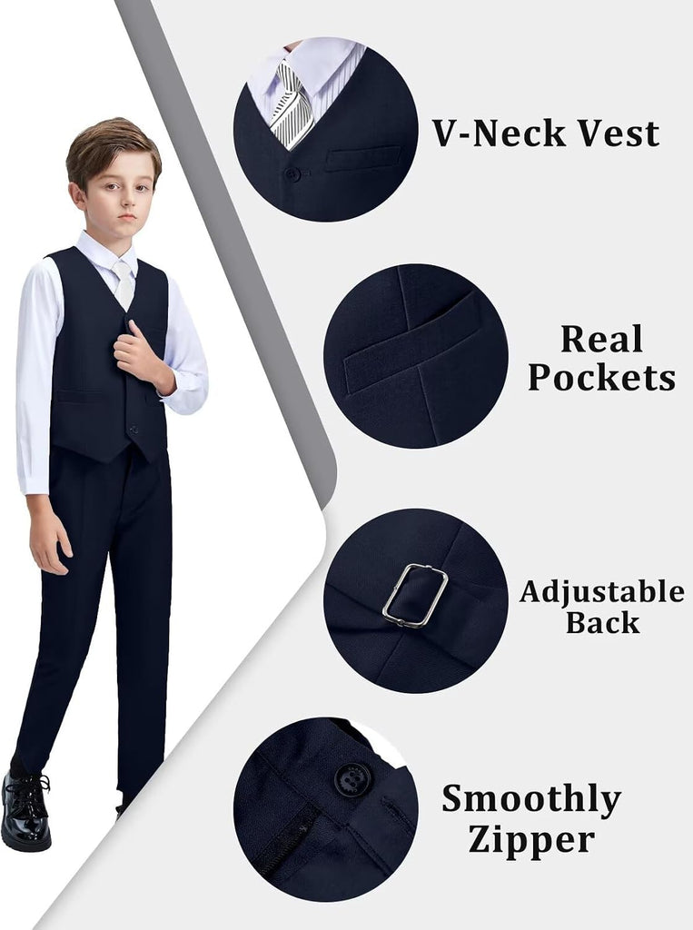 Boys Suit 5 PCS Slim Fit Prom Suits Formal Wedding Outfit Sets for Kids Boy