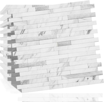 10-Sheet Peel and Stick Backsplash Tile, Faux White Marble Look PVC Mixed Metal Stick on Backsplash , 9.4 sq.ft