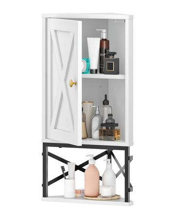 Bathroom Wall Cabinet, Corner Medicine Cabinet, Wall Mount Corner Cabinet with Open Shelf and Adjustable Shelf