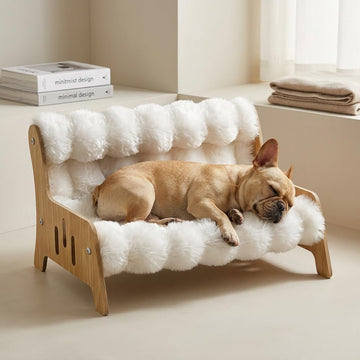 Elevated Pet Sofa Bed with Fluffy Plush Cushion Wood Frame