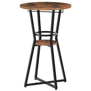Round Bar Table, 2-Tier Counter Height Pub Table with Wine Glass Holder, Industrial Cocktail Table, for Small Space