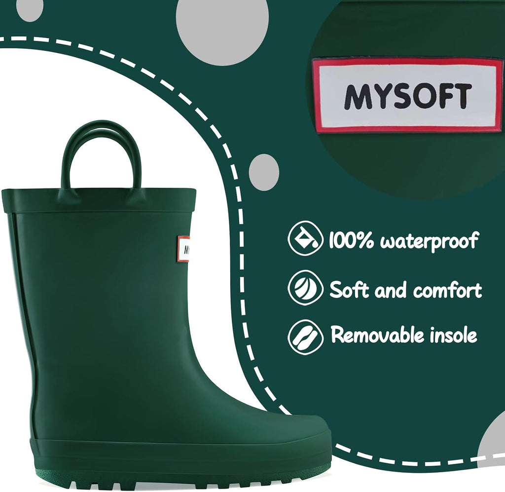 Kid Rain Boots Toddler Rubber Waterproof Boot Boy Girl with Handle