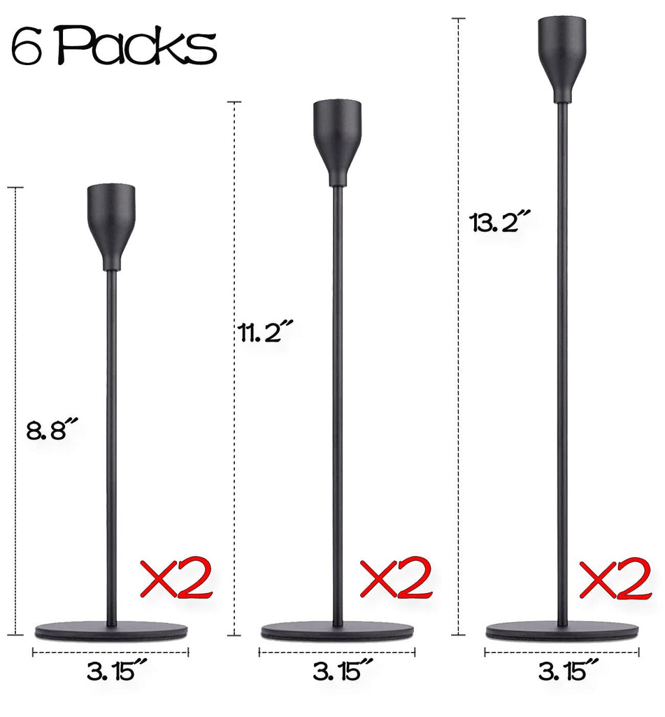 Matte Black Taper Candle Holder Set of 6, Tall Candlestick Holders