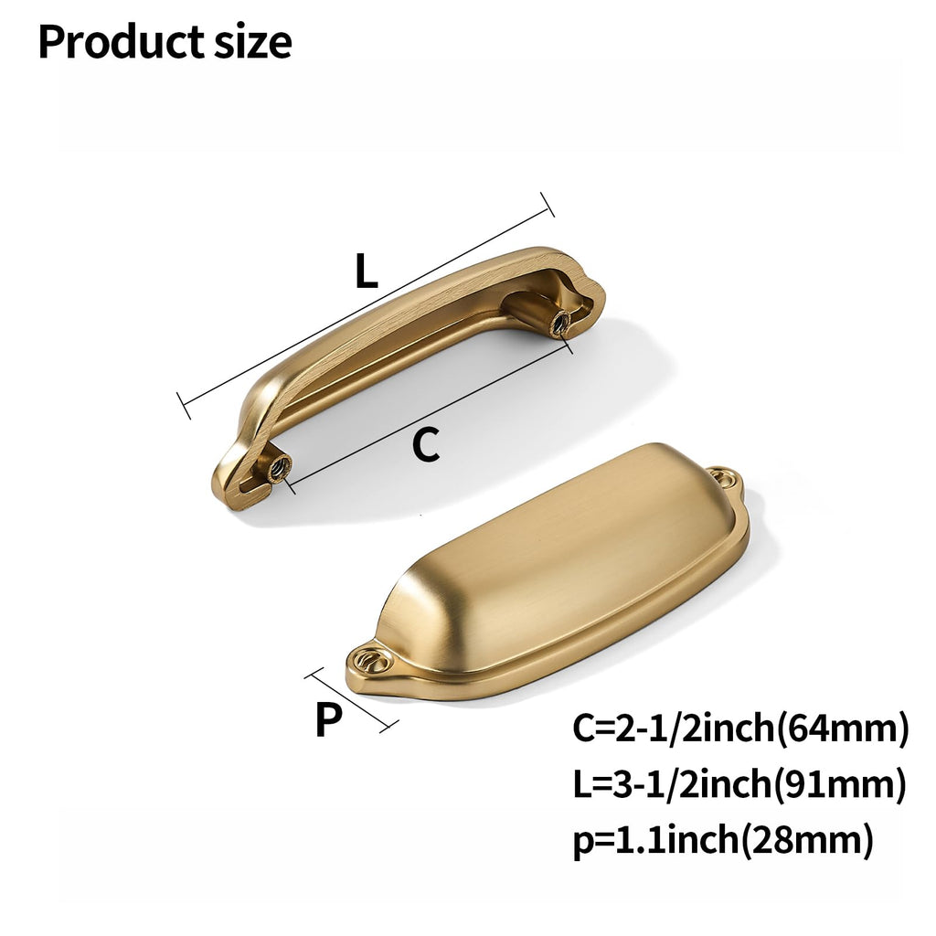 2 Pack Champagne Bronze Cup Pulls 2-1/2 Inch Center to Center - Cabinet & Drawer Handles Hardware