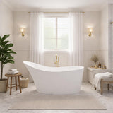 Tuasavi Series 68 in. x 29 in. Flat Bottom Solid Surface Freestanding Soaking Bathtub with Center Drain in Matte White