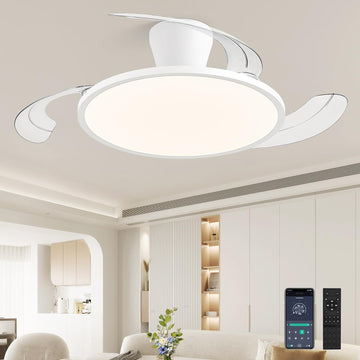 42" Modern Retractable Ceiling Fan with Light, White Fandelier
