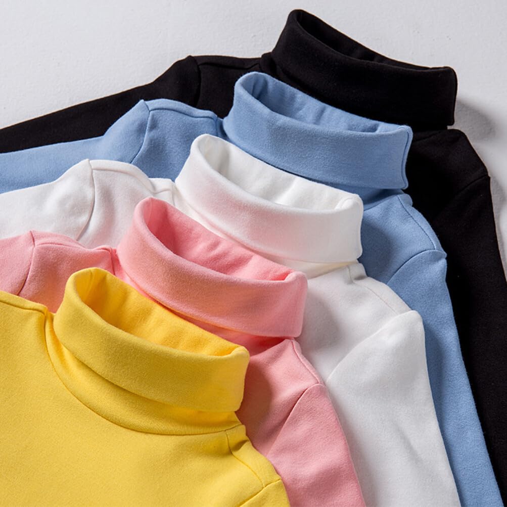 Toddler Baby Girl Boys Basic Solid Color Turtleneck T-Shirt Kid Cotton Long Sleeve Pullover Blouse Top White